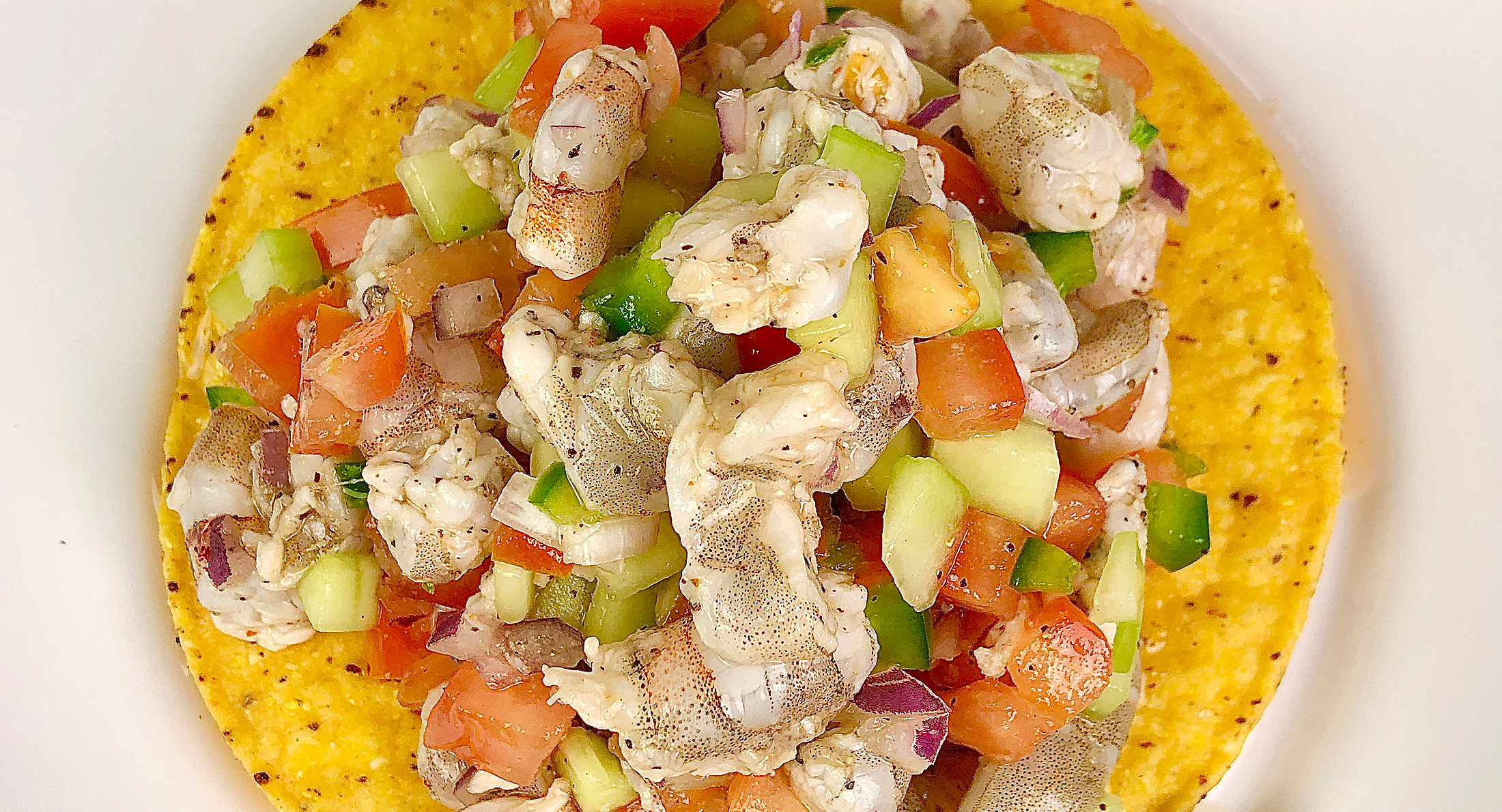 tostada de ceviche de camaron